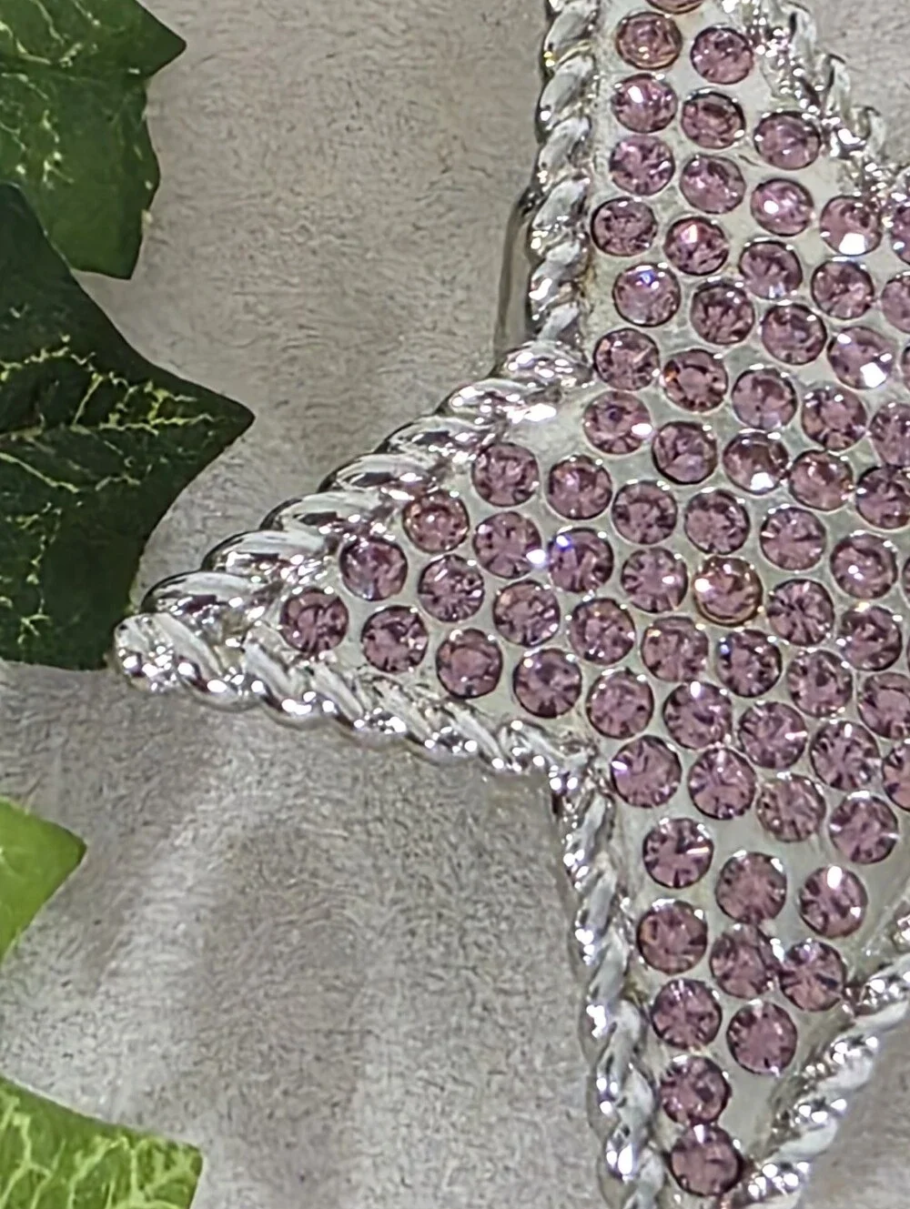 Y2K Pink Crystal Star Belt Buckle Silver Tone Rope Edge Statement